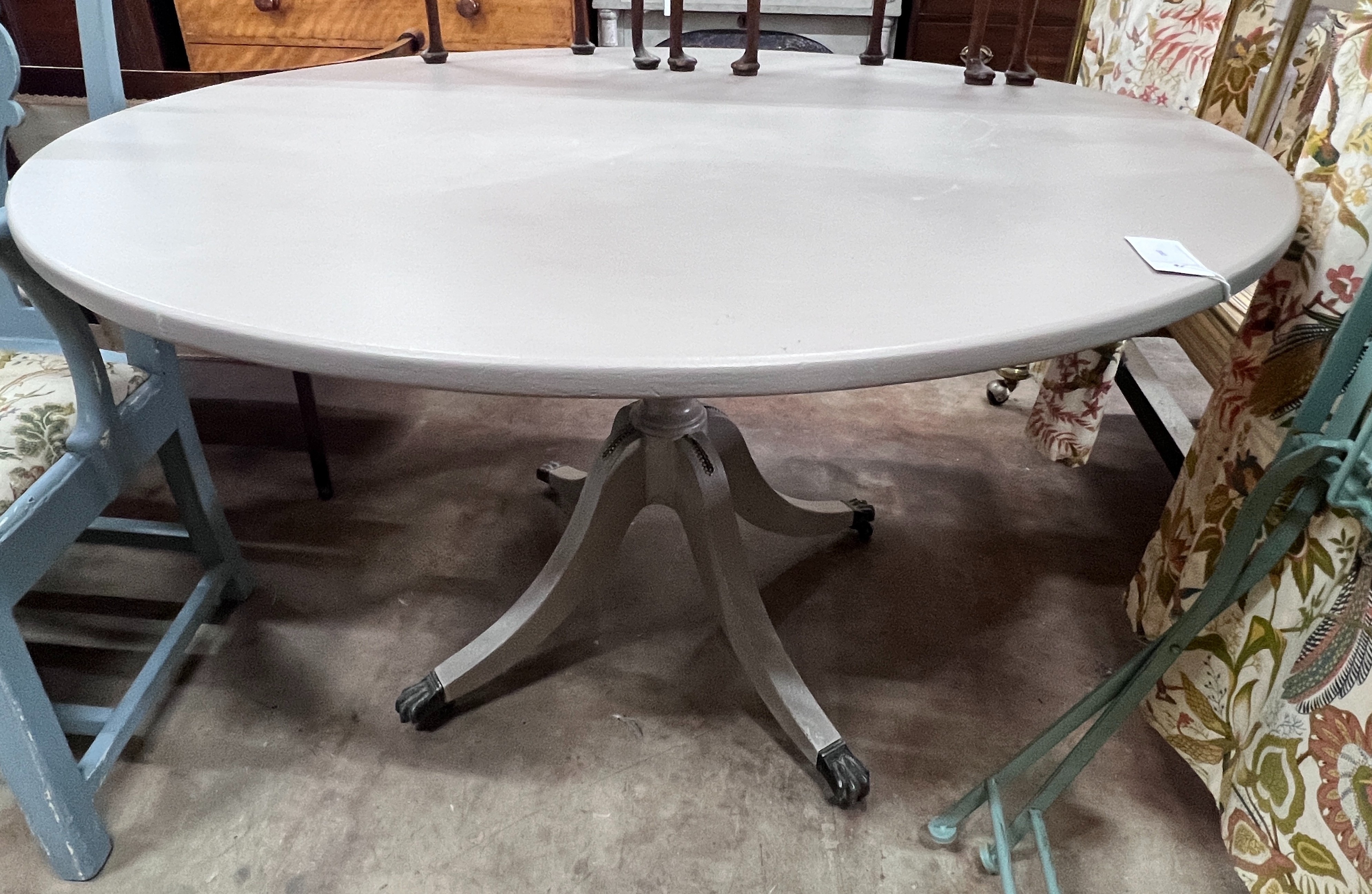 A Regency style circular painted breakfast table, diameter 128cm, height 75cm